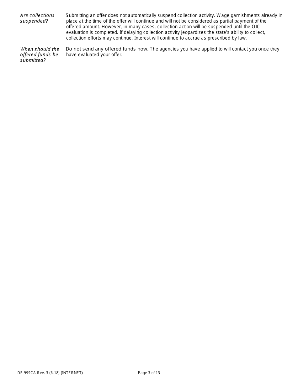 Form DE999CA Multi-Agency Form for Offer in Compromise - California, Page 3