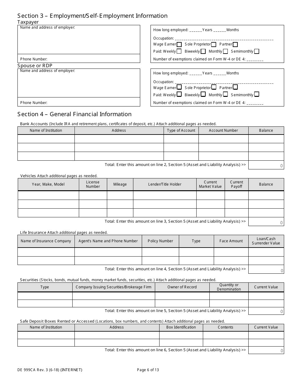 Form DE999CA Multi-Agency Form for Offer in Compromise - California, Page 6