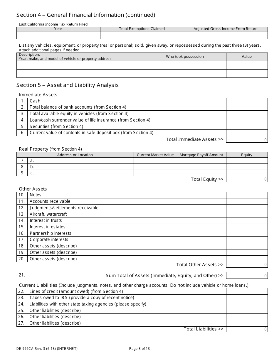 Form DE999CA Multi-Agency Form for Offer in Compromise - California, Page 8