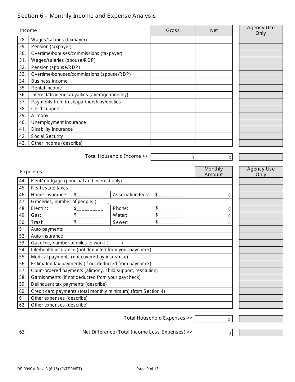 Form DE999CA Multi-Agency Form for Offer in Compromise - California, Page 9