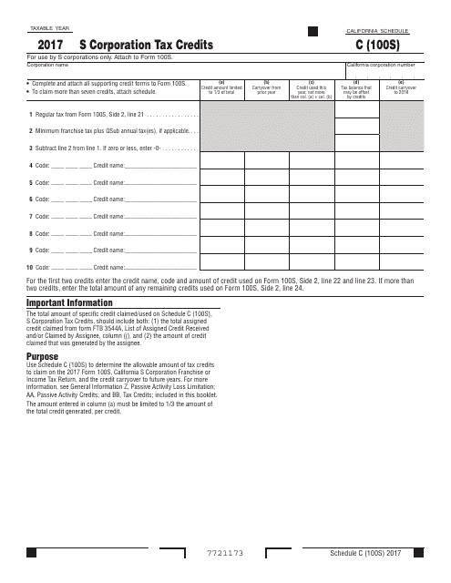 Form 100S Schedule C 2017 Printable Pdf