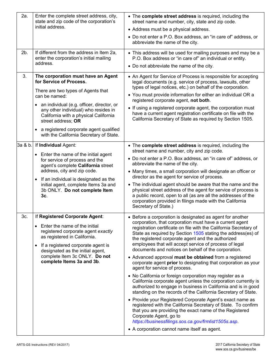 Form ARTS-GS Articles of Incorporation of a General Stock Corporation - California, Page 2