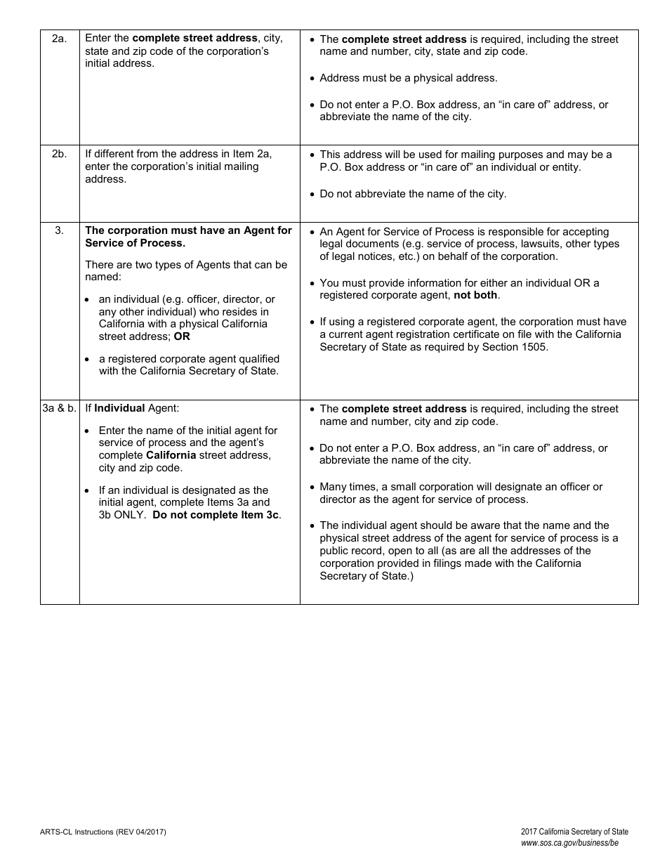 Form ARTS-CL Articles of Incorporation of a Close Corporation - California, Page 2