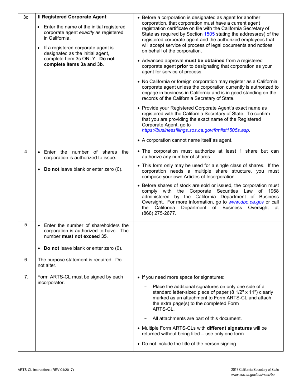 Form ARTS-CL Articles of Incorporation of a Close Corporation - California, Page 3