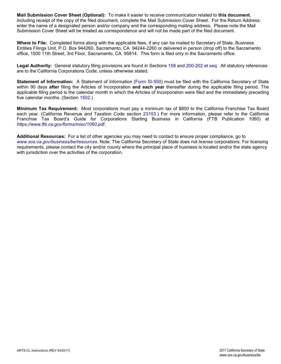 Form ARTS-CL Articles of Incorporation of a Close Corporation - California, Page 4