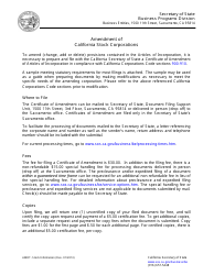Document preview: Amendment of California Stock Corporations - California