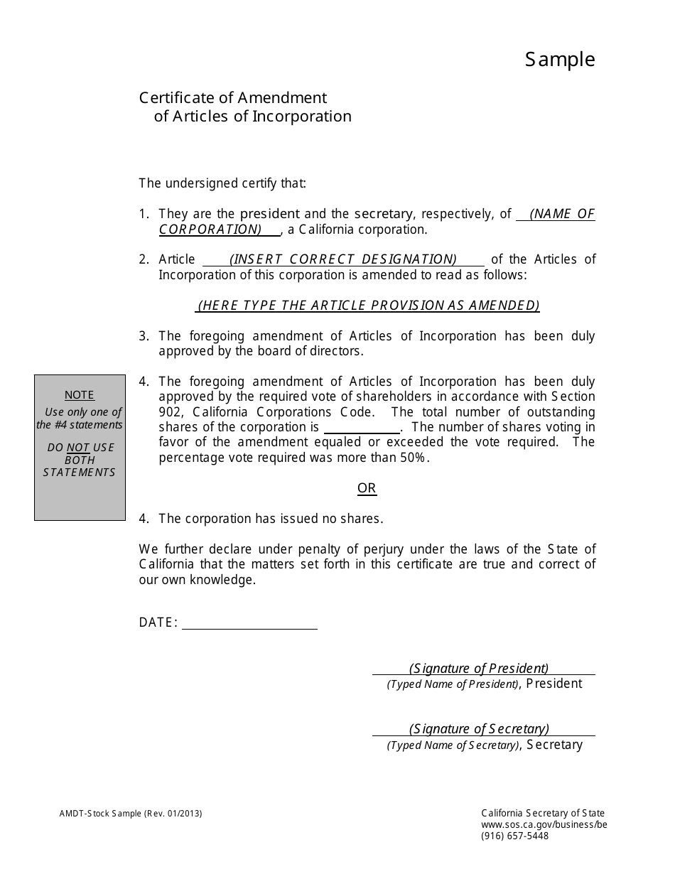 Amendment of California Stock Corporations - California, Page 4