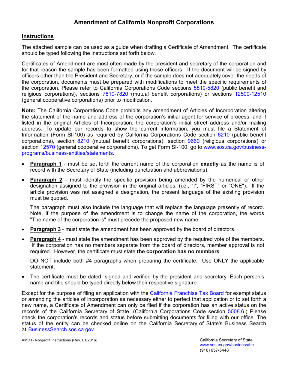 Amendment of California Nonprofit Corporations - California, Page 2
