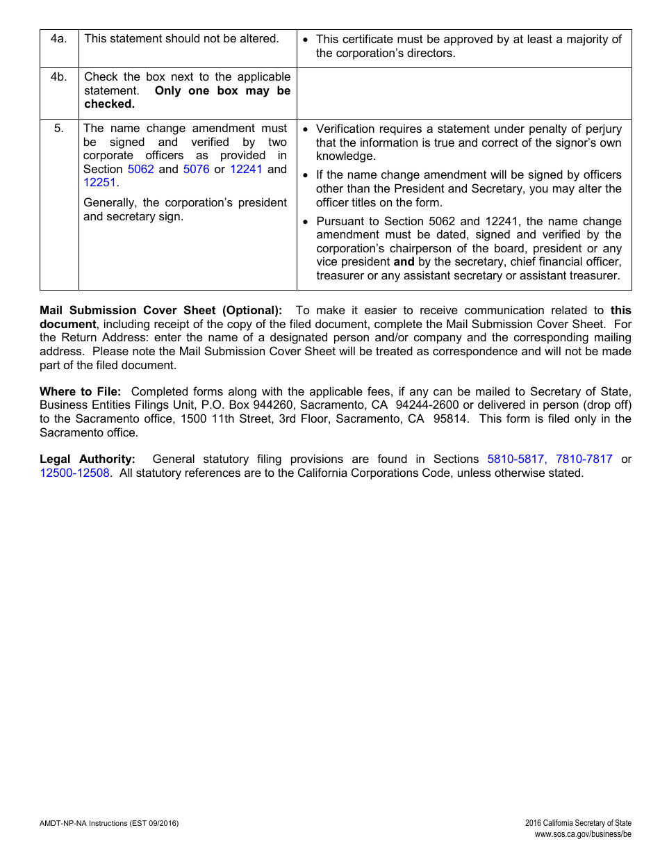 Form AMDT-NP-NA Certificate of Amendment of Articles of Incorporation - Name Change Only - Nonprofit - California, Page 3