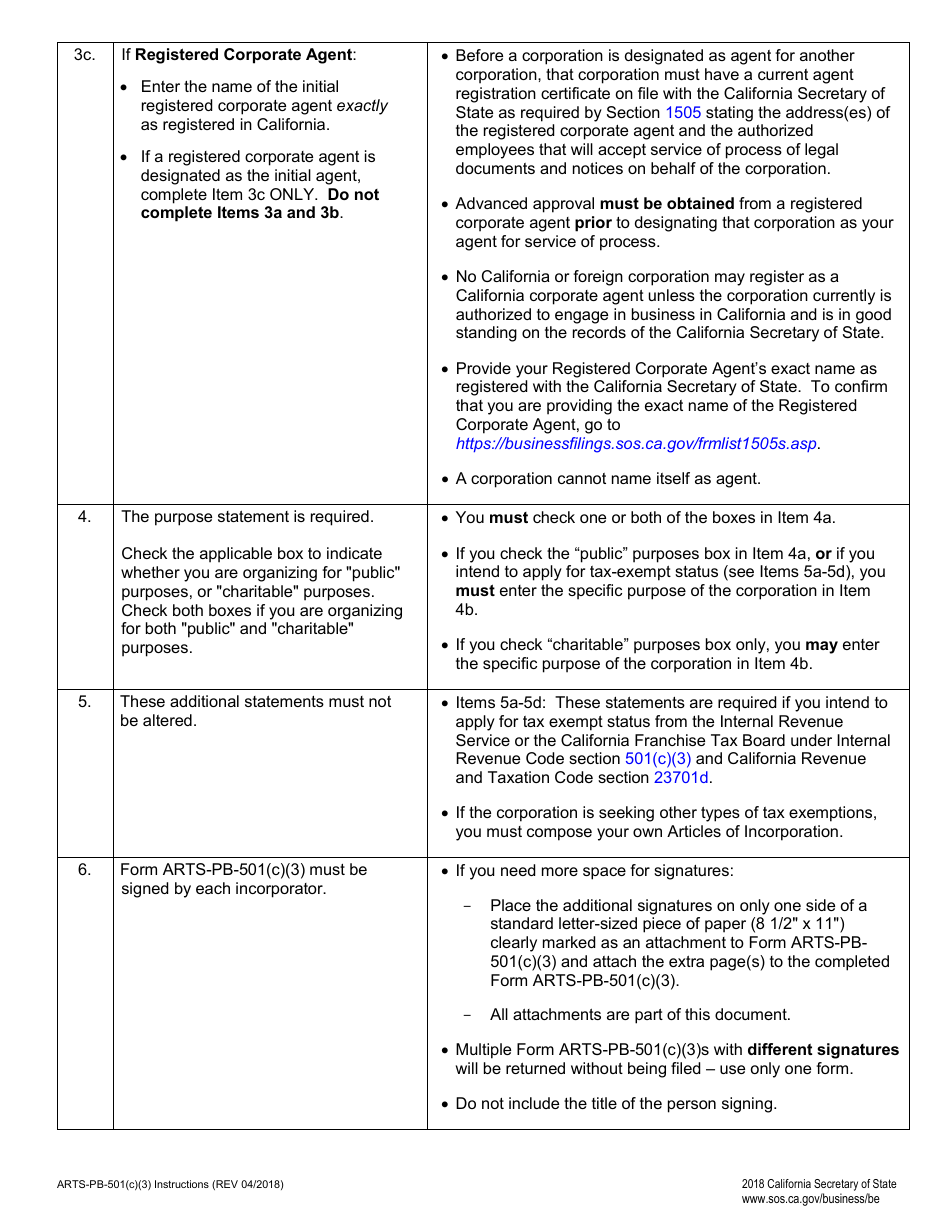 Form ARTS-PB-501(C)(3) - Fill Out, Sign Online and Download Fillable ...