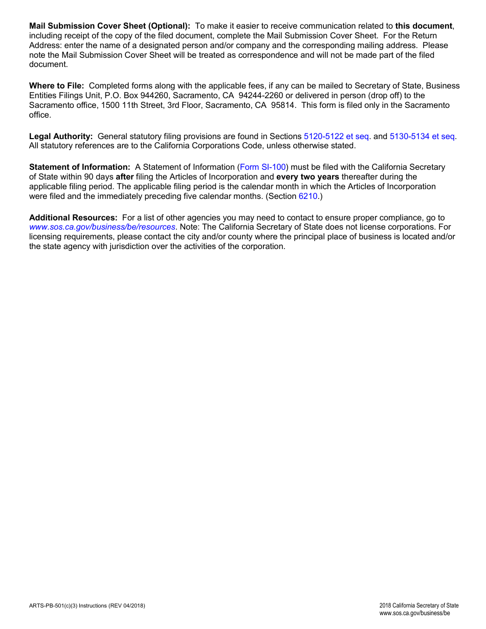 Form ARTS-PB-501(C)(3) Articles of Incorporation of a Nonprofit Public Benefit Corporation - California, Page 4