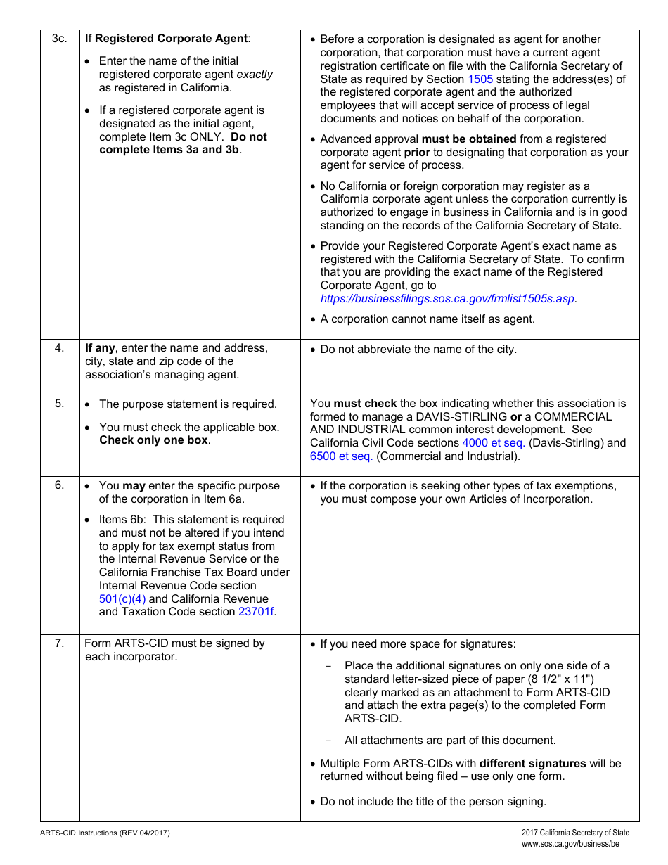 Form ARTS-CID Articles of Incorporation of a Common Interest Development Association - California, Page 3