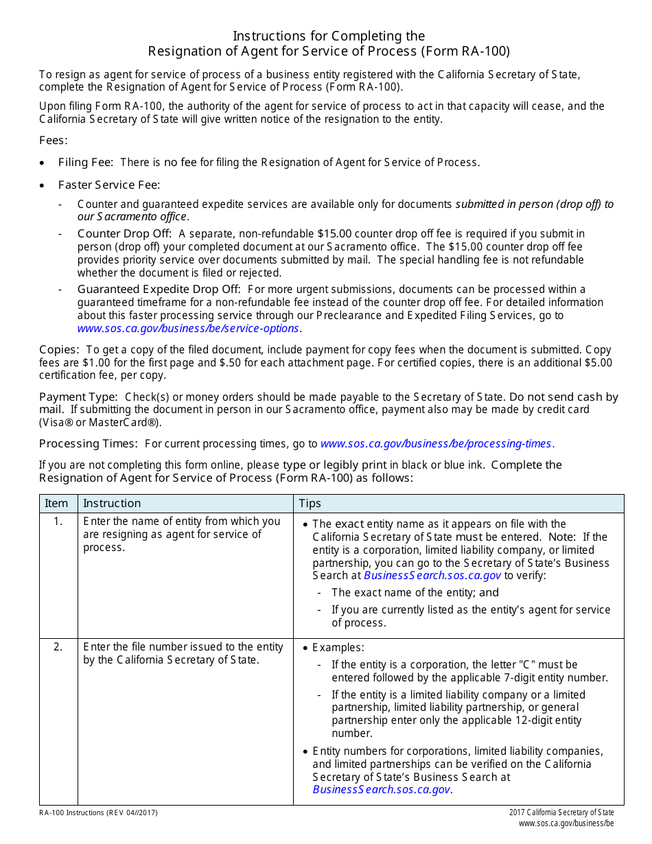 Form RA100 Download Fillable PDF or Fill Online