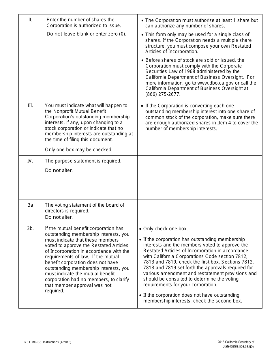 Form RST MU-GS Restated Articles of Incorporation - Nonprofit Mutual Benefit Corporation to General Stock Corporation - California, Page 3