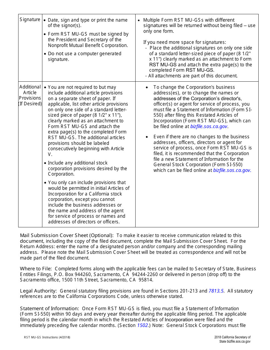 Form RST MU-GS Restated Articles of Incorporation - Nonprofit Mutual Benefit Corporation to General Stock Corporation - California, Page 4