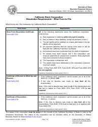 Form DSF STK Short Form Dissolution Certificate - Stock - California
