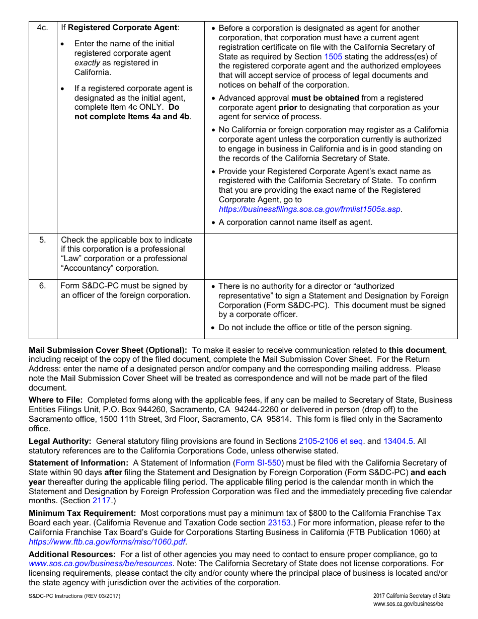 Form SDC-PC Statement and Designation by Foreign Corporation - Professional - California, Page 3