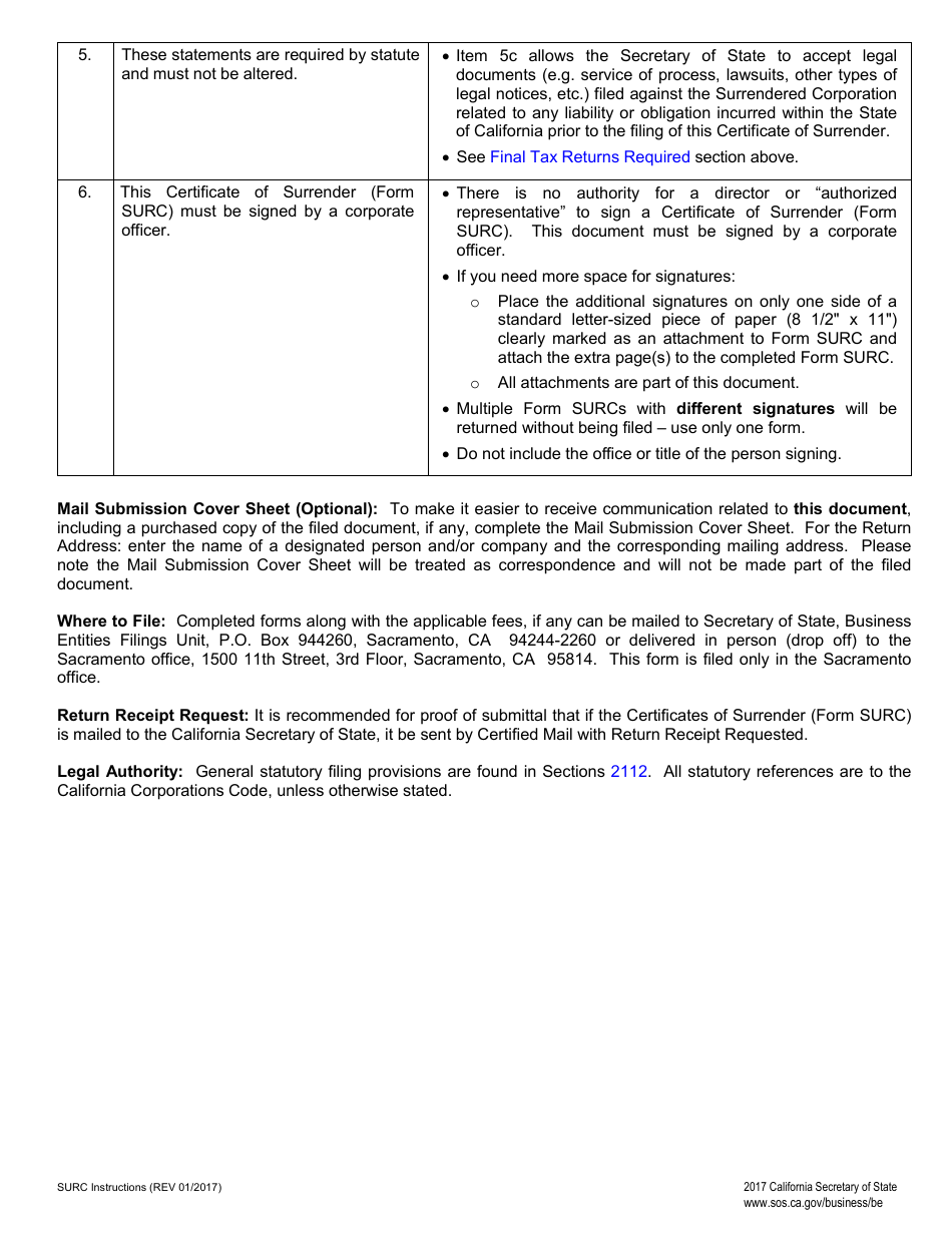 Form SURC Certificate of Surrender - California, Page 3