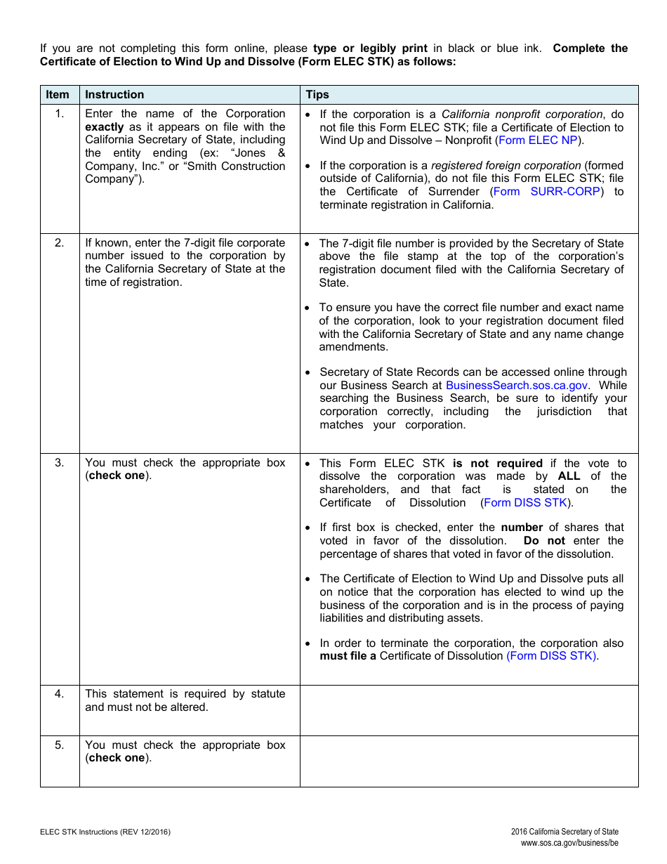 Form ELEC STK - Fill Out, Sign Online and Download Fillable PDF ...