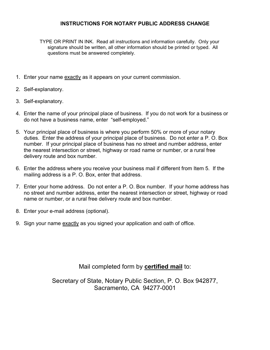 Form SOS / NP34 Notary Public Address Change - California, Page 1