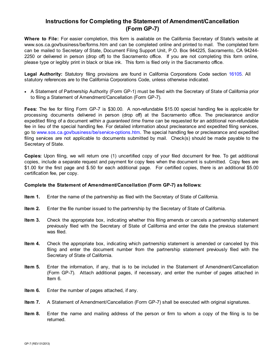 Gp 7 Form.pdf Form GP-7 - Fill Out, Sign Online and Download Fillable PDF, California ...