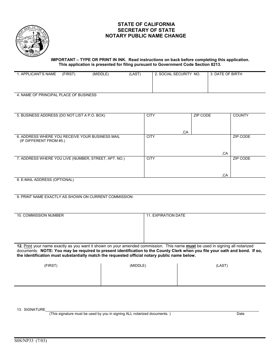 Form SOS/NP33 - Fill Out, Sign Online and Download Fillable PDF ...