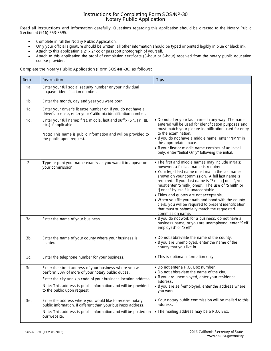 Form SOS / NP-30 Notary Public Application - California, Page 2