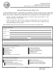 Document preview: Special Filings Records Order Form - California
