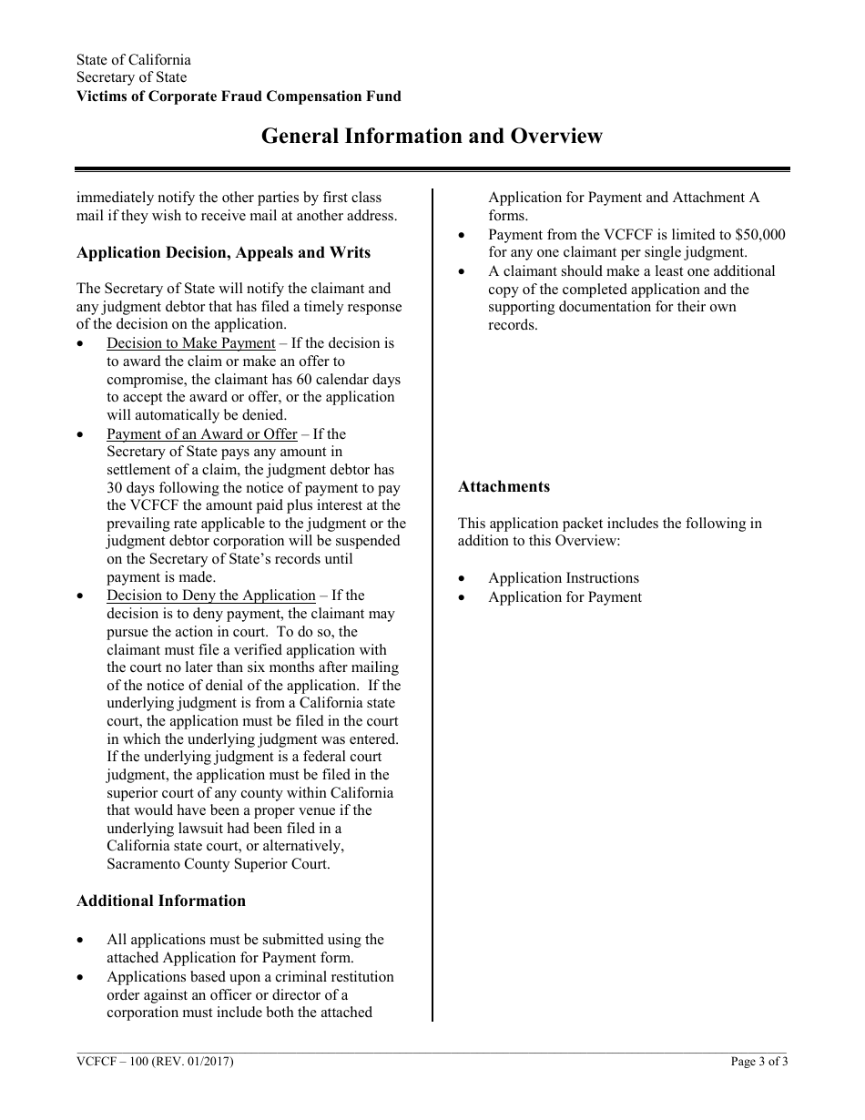 Form VCFCF-300 Application for Payment - California, Page 3