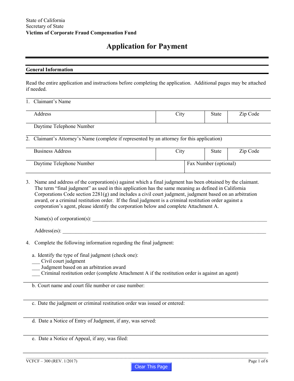 Form VCFCF-300 Application for Payment - California, Page 7