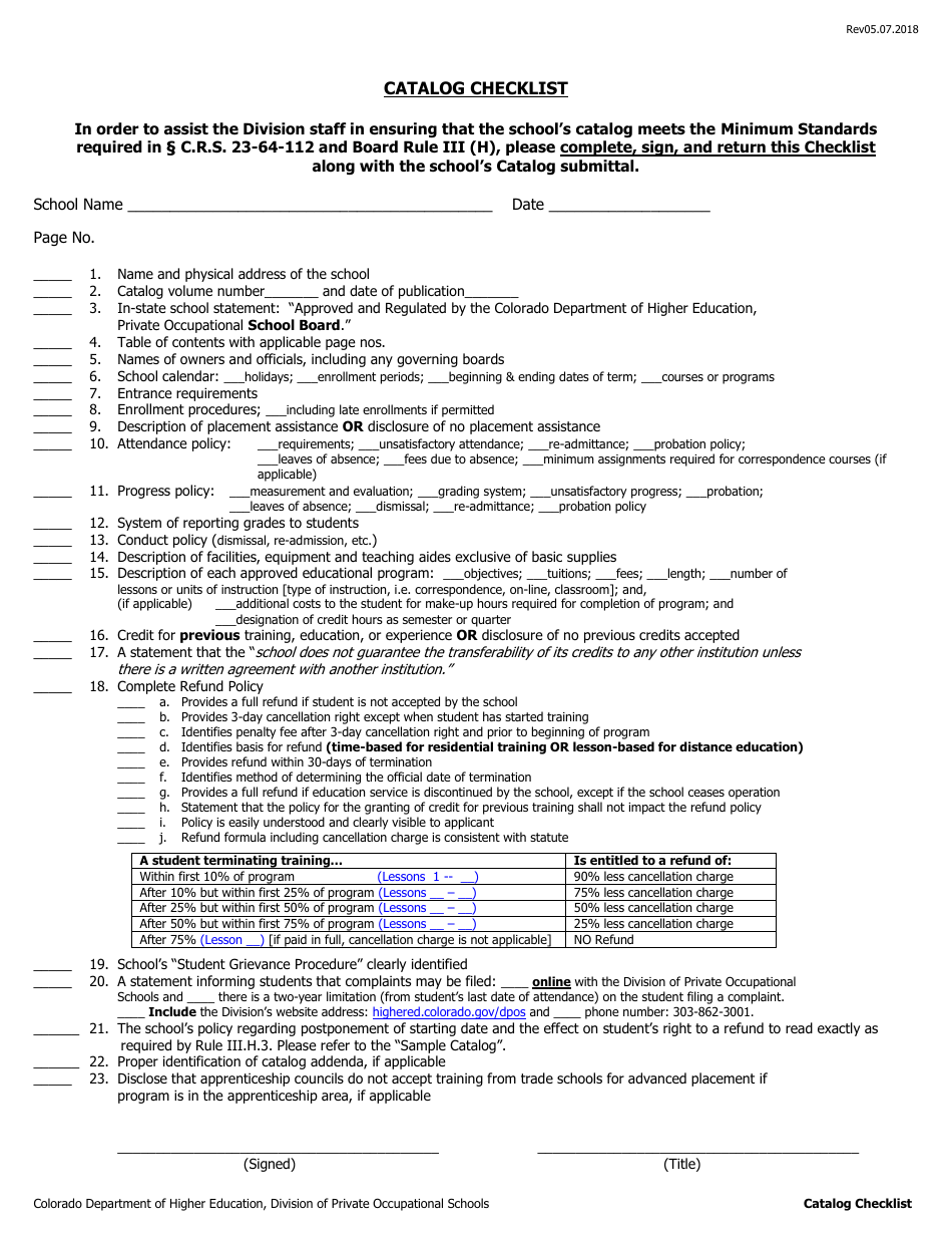 Colorado Catalog Checklist Fill Out, Sign Online and Download PDF