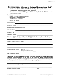 Form INST-3 Change of Status of Instructional Staff - Colorado