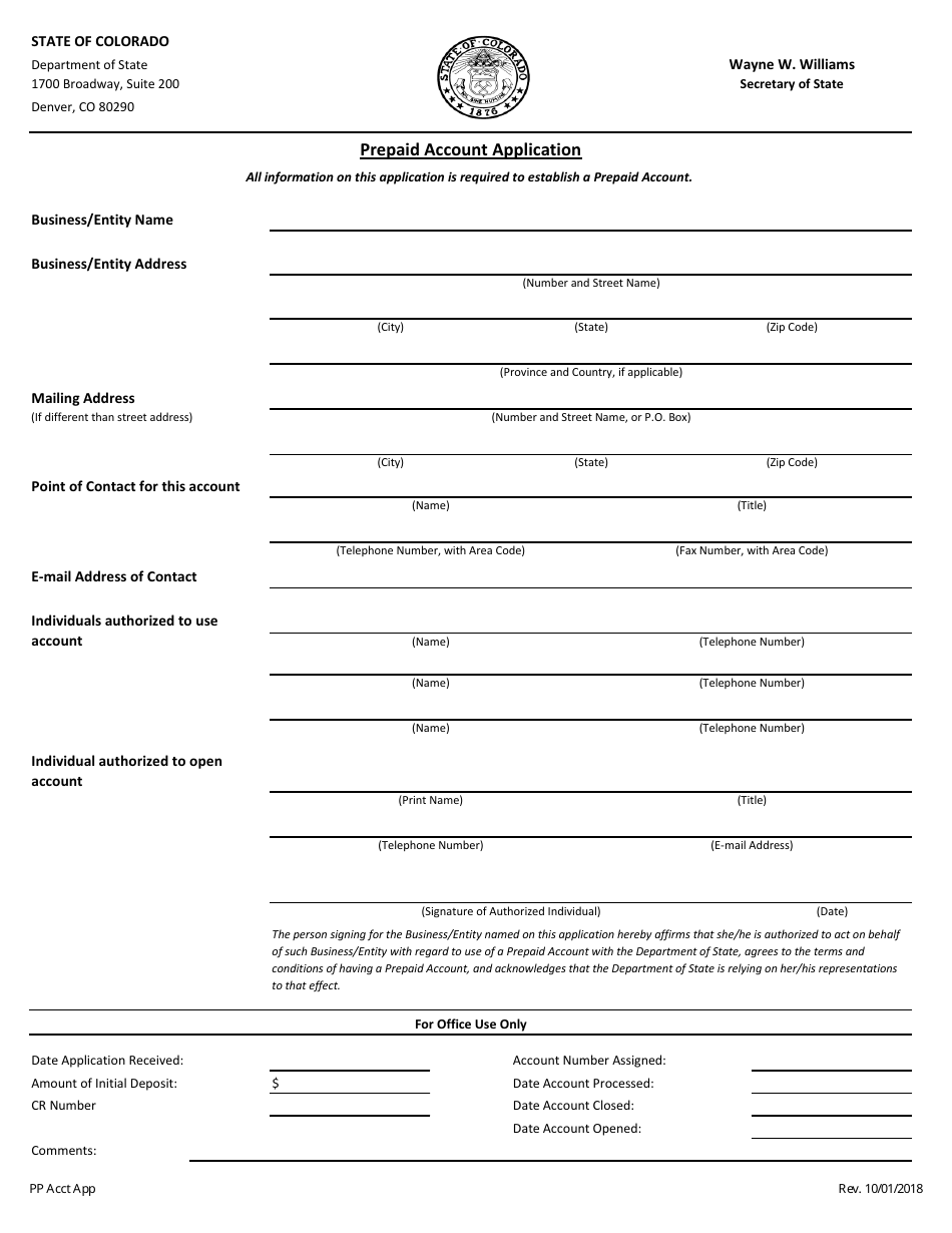 Prepaid Account Application - Colorado, Page 2