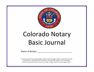 Colorado Notary Basic Journal - Colorado