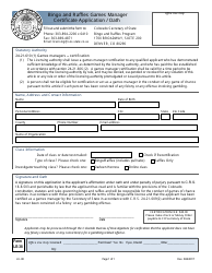 Form LE-38 &quot;Bingo and Raffles Games Manager Certificate Application / Oath&quot; - Colorado