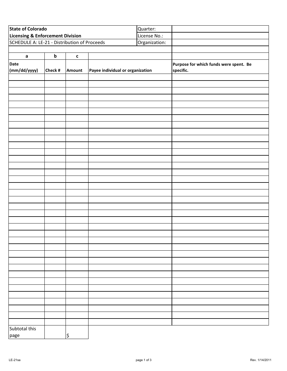 Form LE-21 Schedule A Distribution of Proceeds - Colorado, Page 1