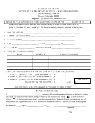 Document preview: Bingo-Raffle Supplier Licensee Quarterly Report Form - Colorado