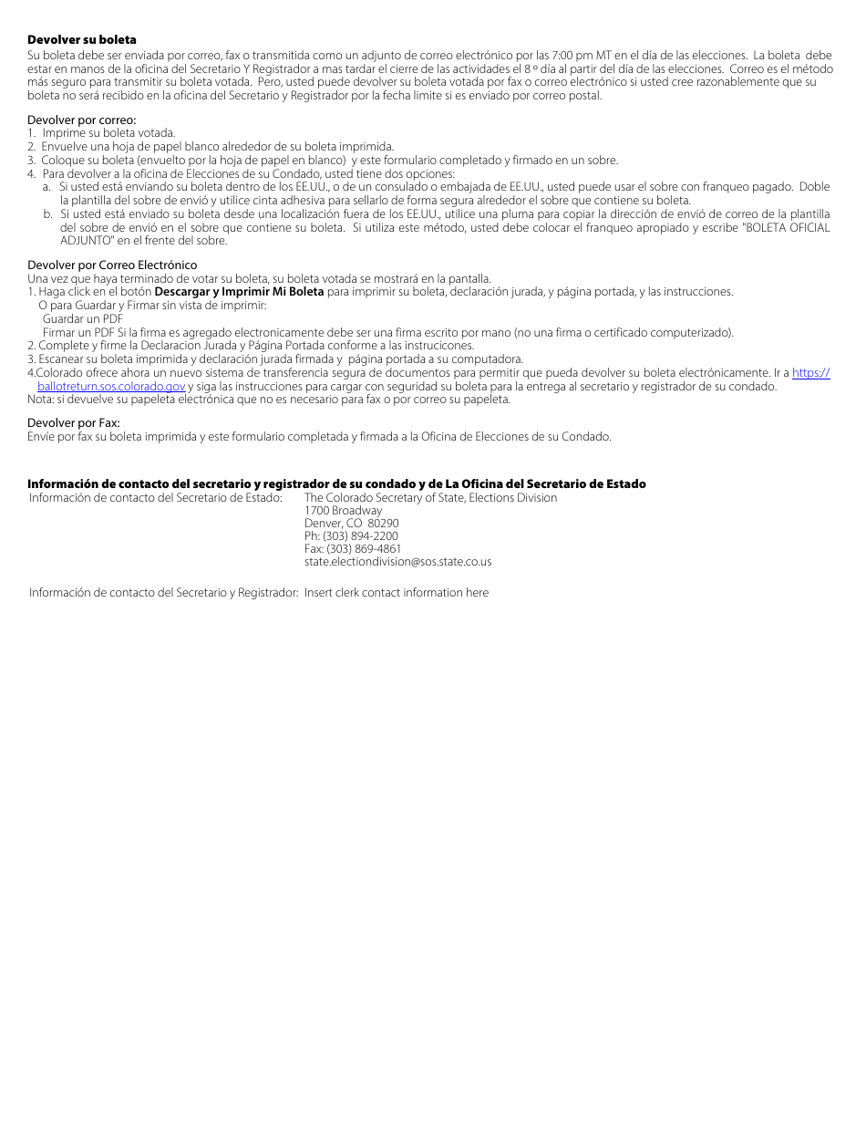 Formulario 400 Declaration Jurada Y Portada De Uocava - Colorado (Puerto Rican Spanish), Page 2