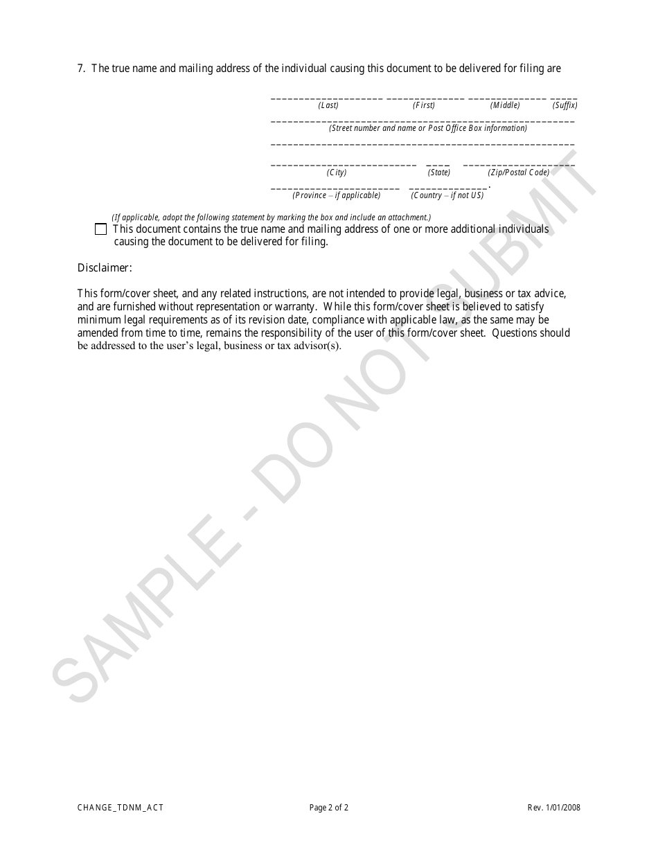 Statement of Change of Trade Name Information Changing the Description of Business Transacted or Activities Conducted - Sample - Colorado, Page 2
