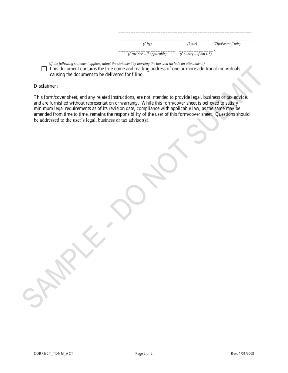 Statement of Correction of Trade Name Information Correcting the Description of Business Transacted or Activities Conducted - Sample - Colorado, Page 2