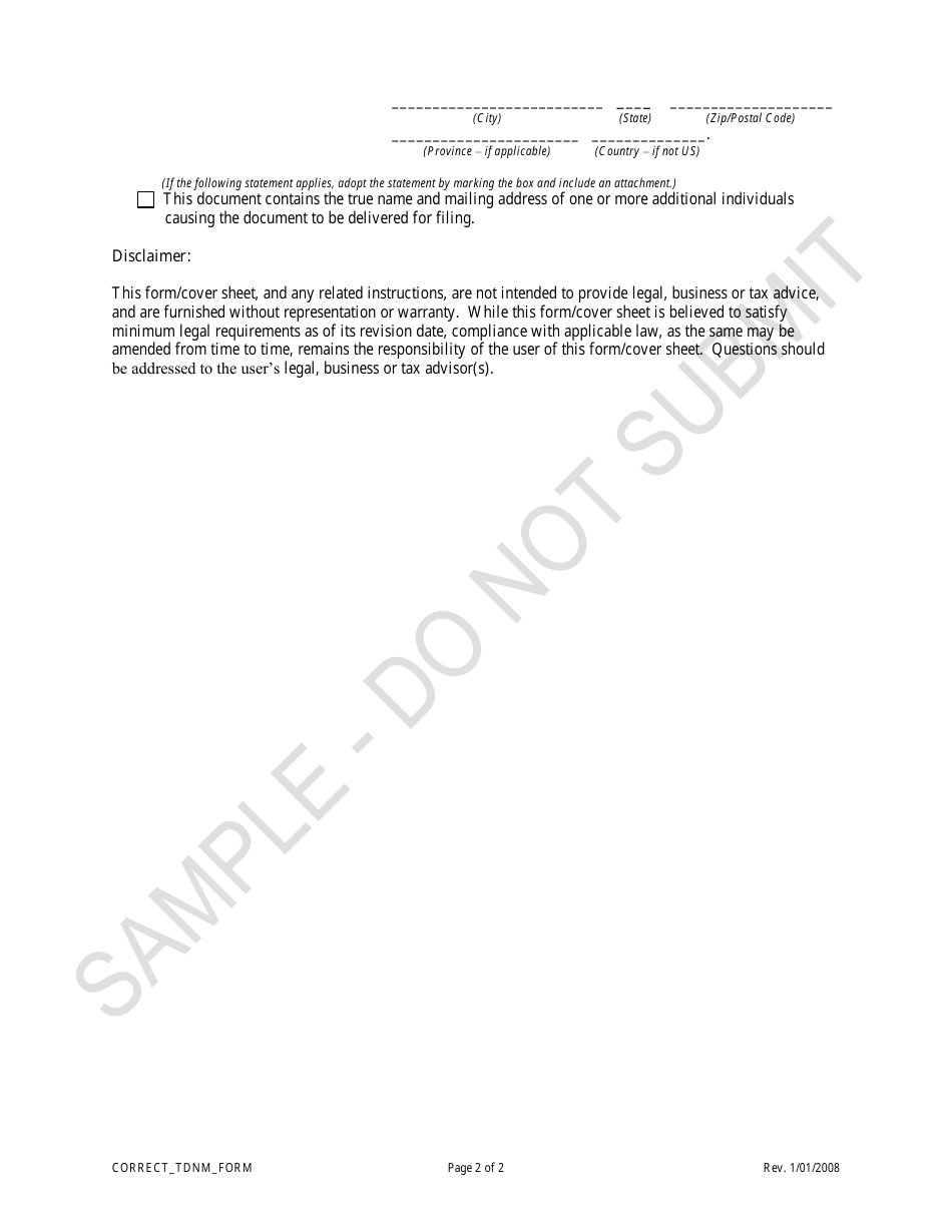 Statement of Correction of Trade Name Information Correcting the Form of Registrant - Sample - Colorado, Page 2