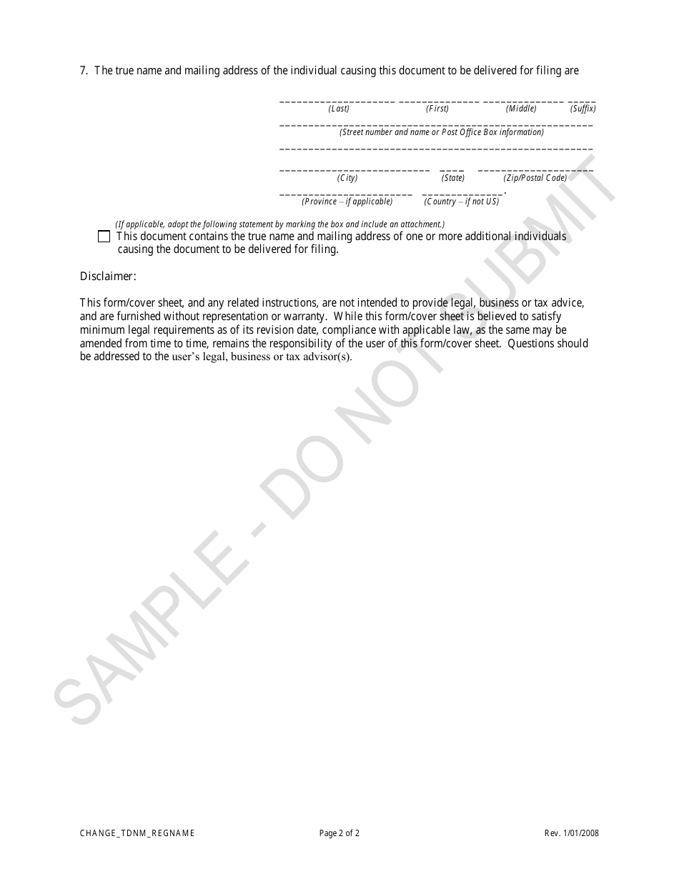 Statement of Change of Trade Name Information Changing the Name of the Trade Name Registrant - Sample - Colorado, Page 2
