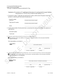 Statement of Correction of Trade Name Information Correcting the Principal Address - Sample - Colorado