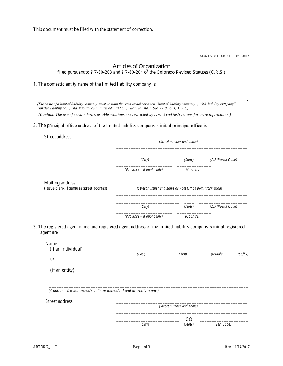 Statement of Correction Correcting a Mistakenly Filed Foreign Entity That Was Meant to Be a Domestic Entity - Limited Liability Companies - Colorado, Page 3