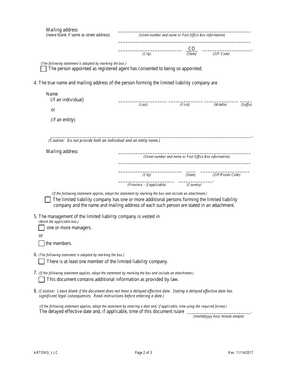Statement of Correction Correcting a Mistakenly Filed Foreign Entity That Was Meant to Be a Domestic Entity - Limited Liability Companies - Colorado, Page 4