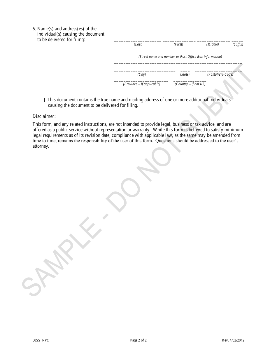 Articles of Dissolution - Nonprofit Corporations - Sample - Colorado, Page 2