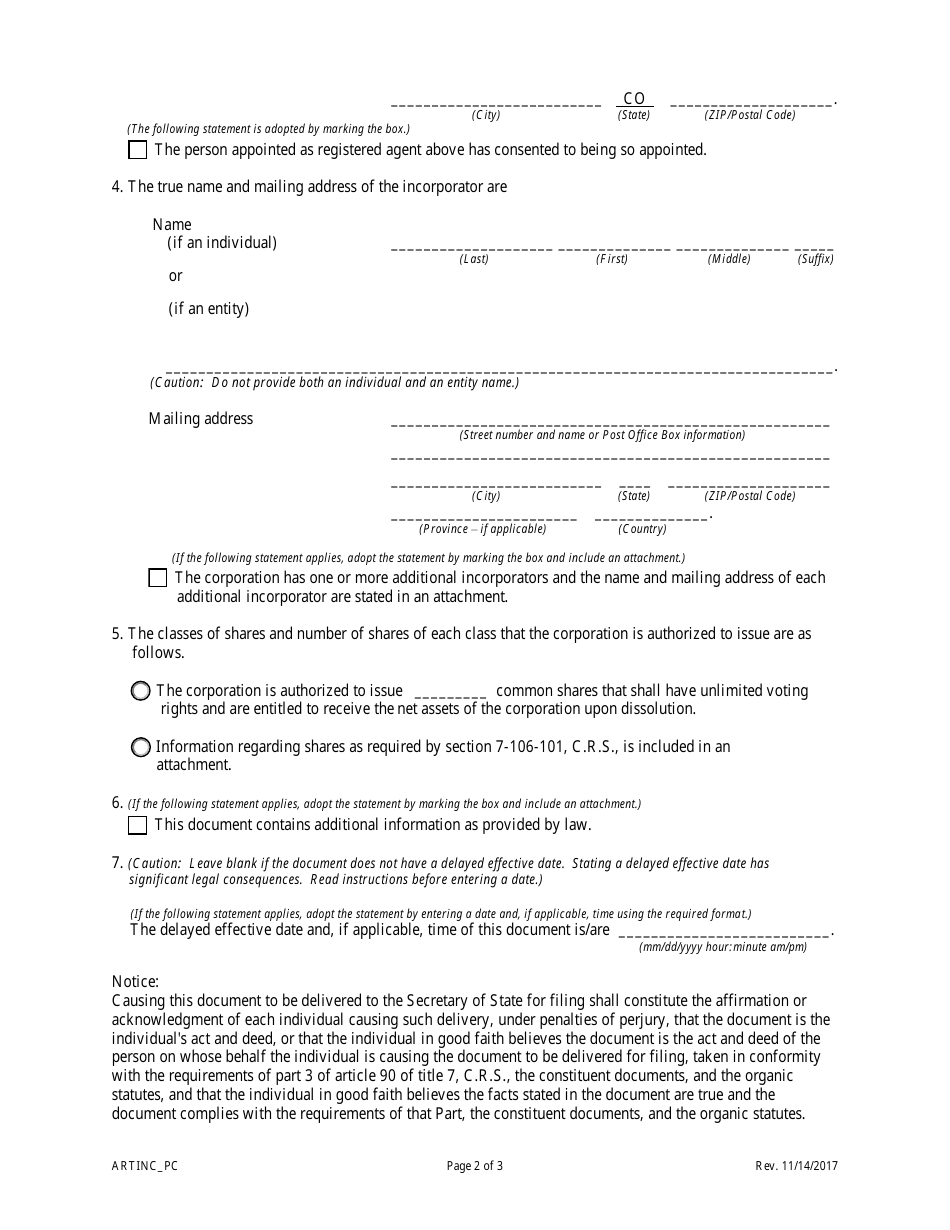 Statement of Correction Correcting a Mistakenly Filed Foreign Entity That Was Meant to Be a Domestic Entity - Profit Corporations - Colorado, Page 4