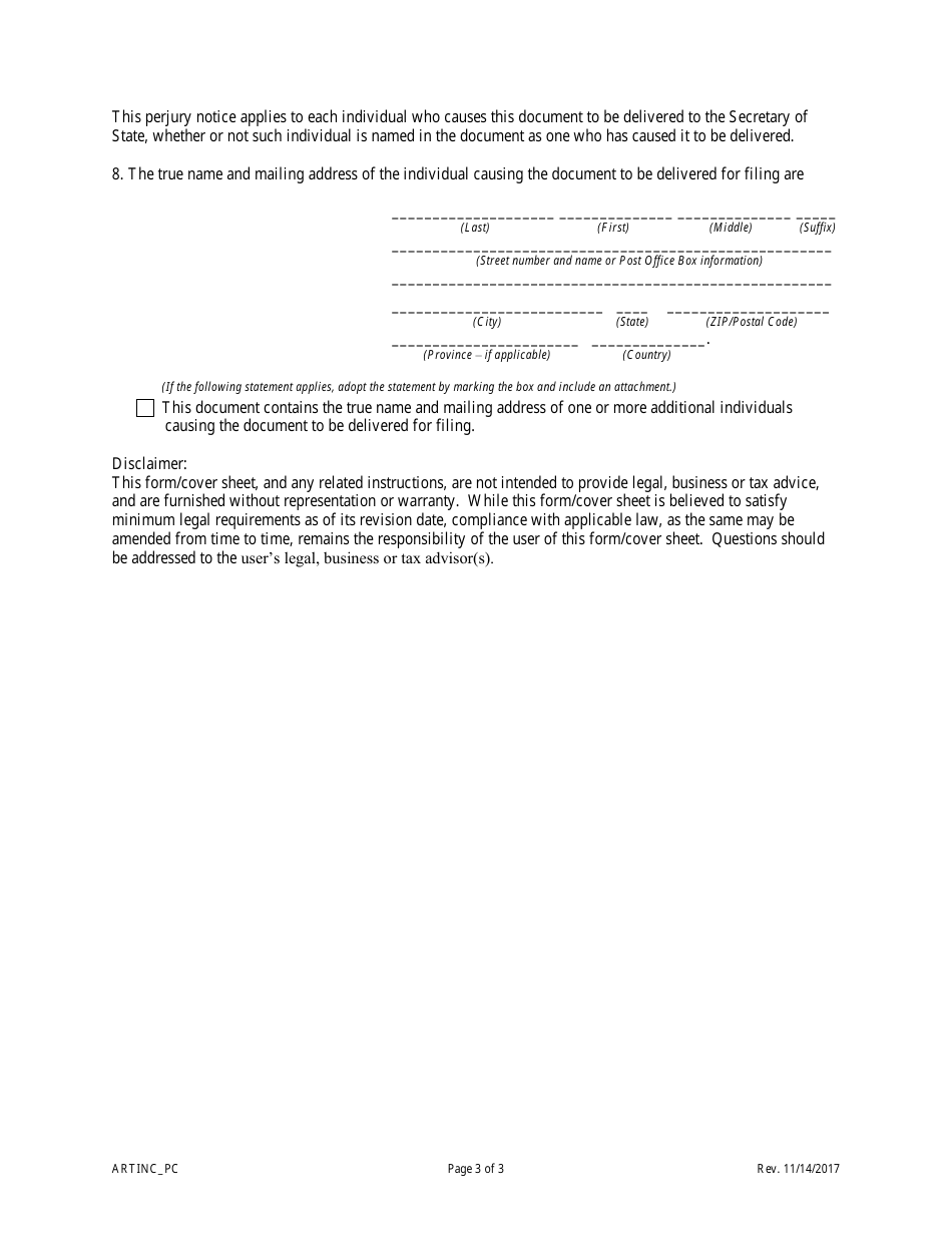 Statement of Correction Correcting a Mistakenly Filed Foreign Entity That Was Meant to Be a Domestic Entity - Profit Corporations - Colorado, Page 5
