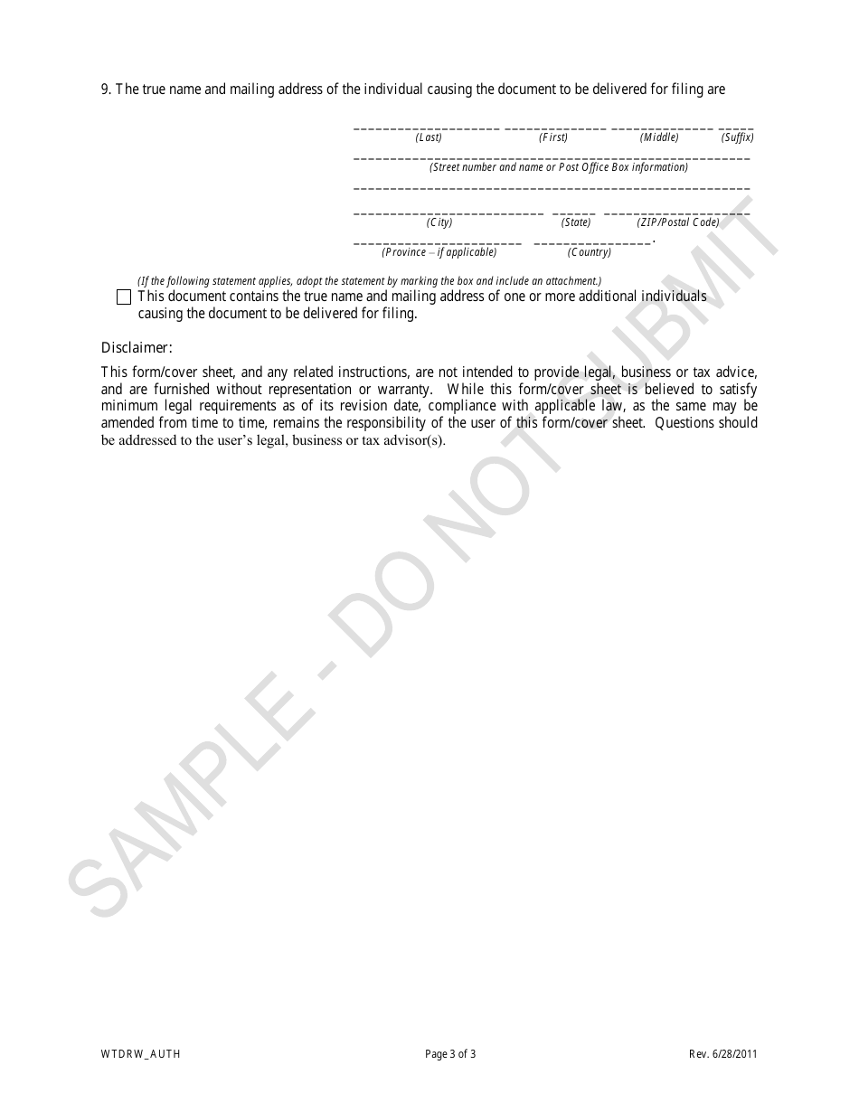 Statement of Foreign Entity Withdrawal - Sample - Colorado, Page 3