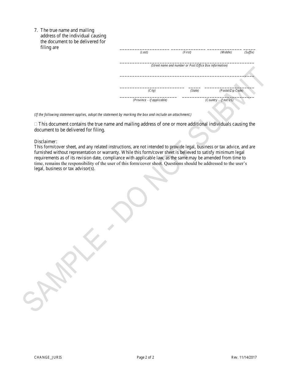 Colorado Statement of Change Changing the Jurisdiction - Sample - Fill ...